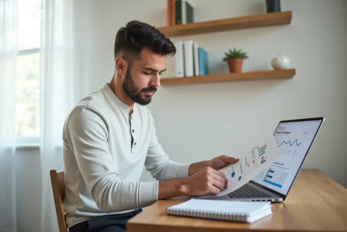 Un jeune entrepreneur français étudiant le programme Boost 4 Business depuis son bureau à domicile