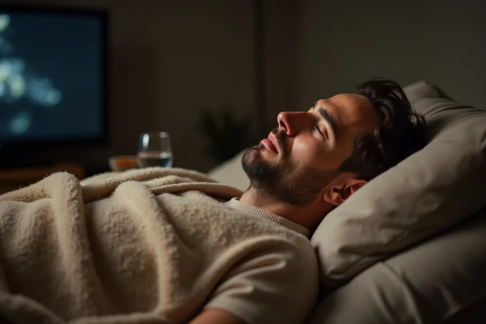Homme allongé sur un canapé souffrant de symptômes atypiques liés au nouveau variant Covid 2026